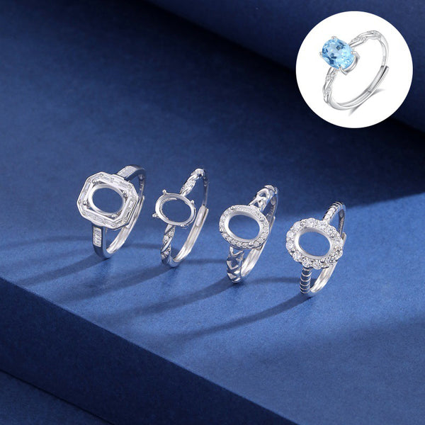 925 Sterling Silver Ring Setting, Oval 6×8 mm Faceted Stone, Adjustable, 1 Piece, MFJS1003