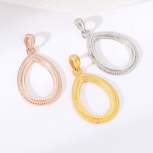 925 Sterling Silver Pendant Setting, Suitable for Pear Cabochons, Chain Not Included, 1 Piece, MFJS4031