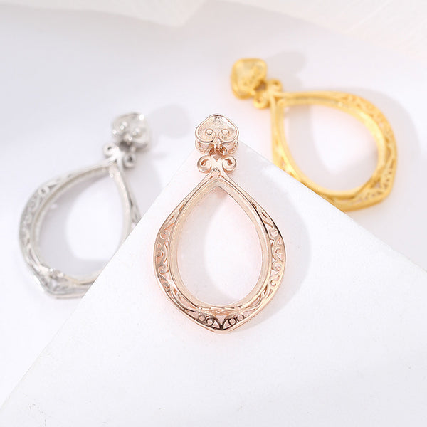 925 Sterling Silver Pendant Setting, Suitable for Pear Cabochons, Chain Not Included, 1 Piece, MFJS4032