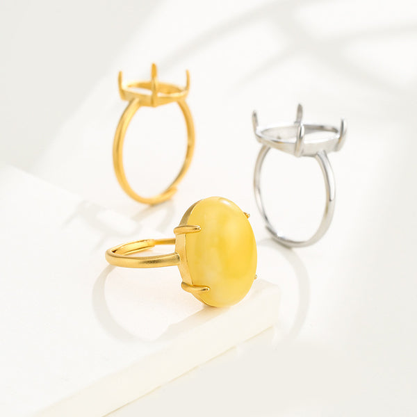 925 Sterling Silver Ring Setting, Oval Cabochons, Adjustable, 1 Piece, MFJS2001