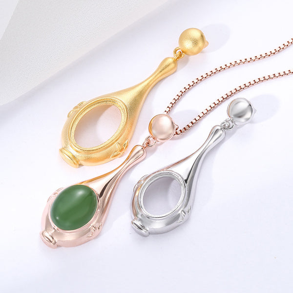 925 Sterling Silver Pendant Setting, Suitable for Oval Cabochons, Chain Not Included, 1 Piece, MFJS4004