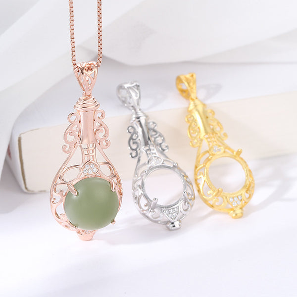 925 Sterling Silver Pendant Setting, Suitable for Round Cabochons, Chain Not Included, 1 Piece, MFJS4024