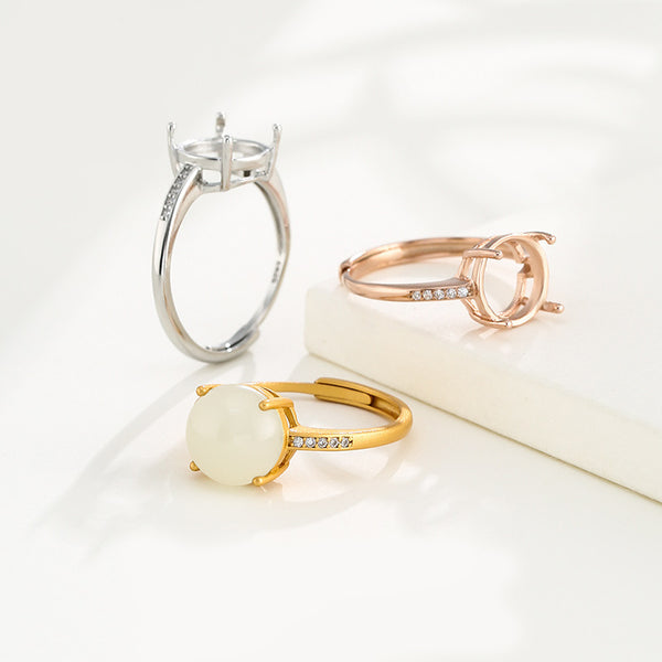 925 Sterling Silver Ring Setting, Round Cabochons, Adjustable, 1 Piece, MFJS2018