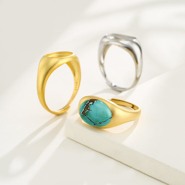 925 Sterling Silver Ring Setting, Oval Cabochons, Adjustable, 1 Piece, MFJS2002