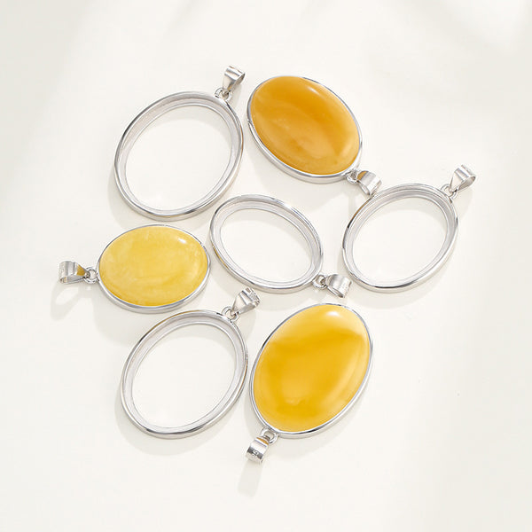 925 Sterling Silver Pendant Setting, Suitable for Oval Cabochons, Chain Not Included, 1 Piece, MFJS4014