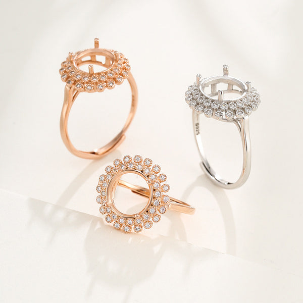 925 Sterling Silver Ring Setting, Round Cabochons, Adjustable, 1 Piece, MFJS2020