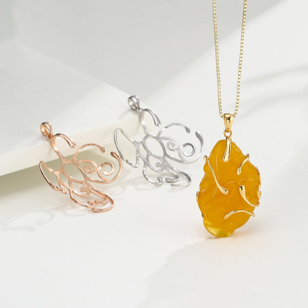 925 Sterling Silver Pendant Setting, Suitable for Irregular-Shaped Cabochons, Chain Not Included, 1 Piece, MFJS4028