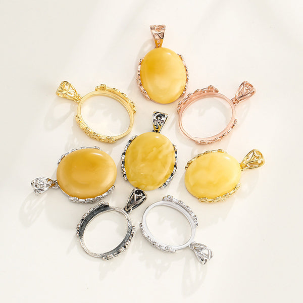 925 Sterling Silver Pendant Setting, Suitable for Oval Cabochons, Chain Not Included, 1 Piece, MFJS4003