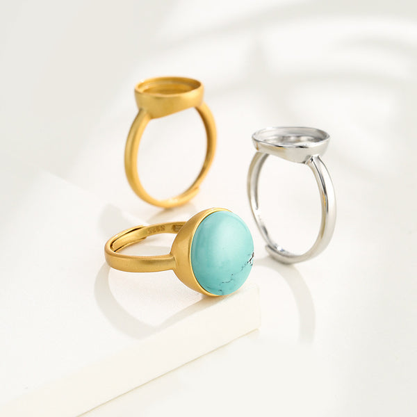 925 Sterling Silver Ring Setting, Round Cabochons, Adjustable, 1 Piece, MFJS2021