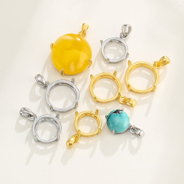 925 Sterling Silver Pendant Setting, Suitable for Round Cabochons, Chain Not Included, 1 Piece, MFJS4021