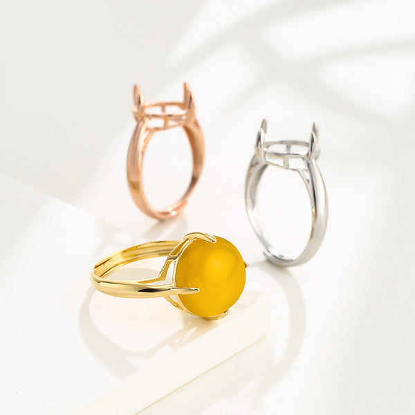 925 Sterling Silver Ring Setting, Round Cabochons, Adjustable, 1 Piece, MFJS2019