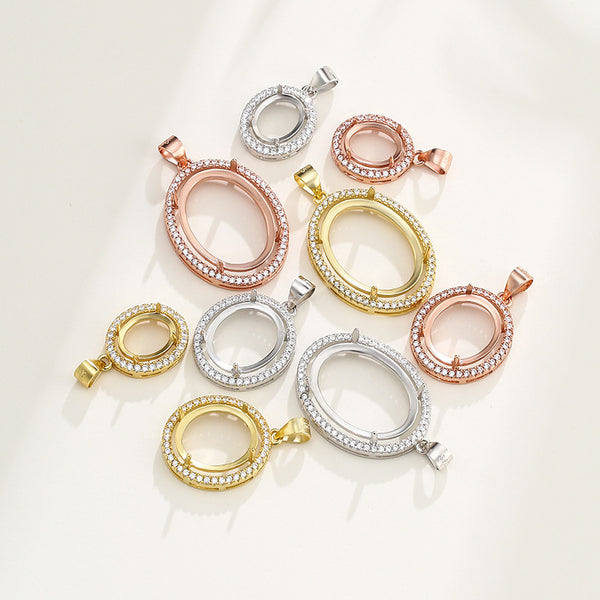 925 Sterling Silver Pendant Setting, Suitable for Oval Cabochons, Chain Not Included, 1 Piece, MFJS4002