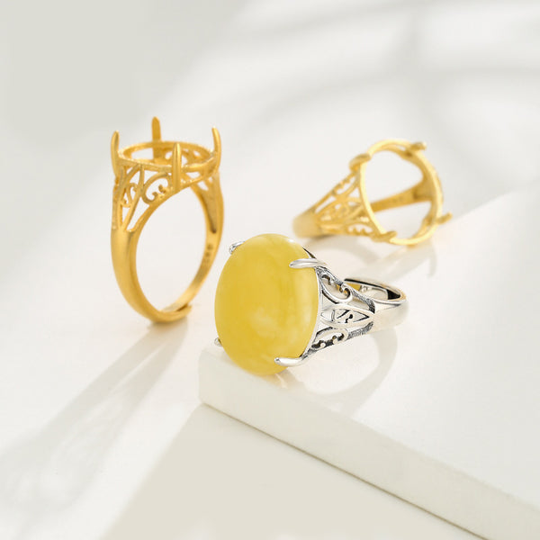 925 Sterling Silver Ring Setting, Oval Cabochons, Adjustable, 1 Piece, MFJS2004