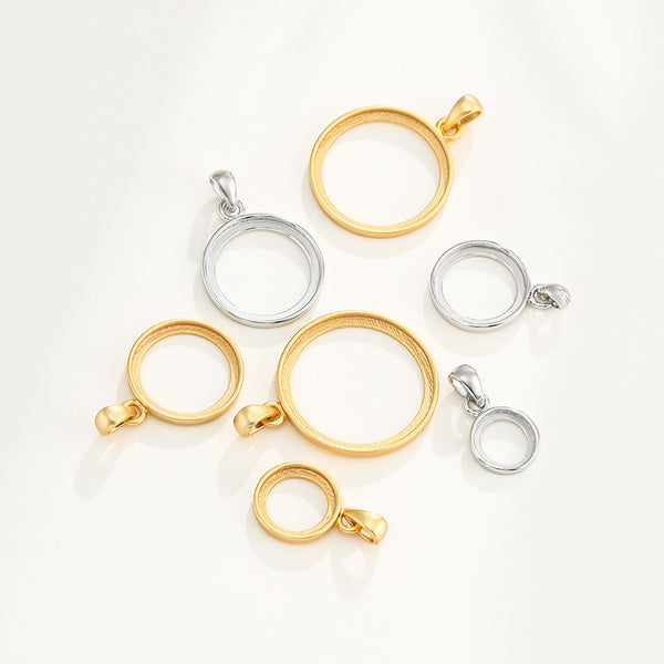 925 Sterling Silver Pendant Setting, Suitable for Round Cabochons, Chain Not Included, 1 Piece, MFJS4023