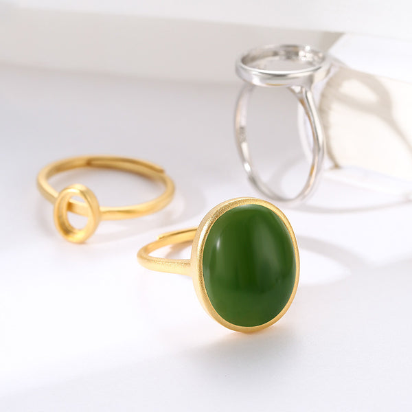 925 Sterling Silver Ring Setting, Oval Cabochons, Adjustable, 1 Piece, MFJS2006