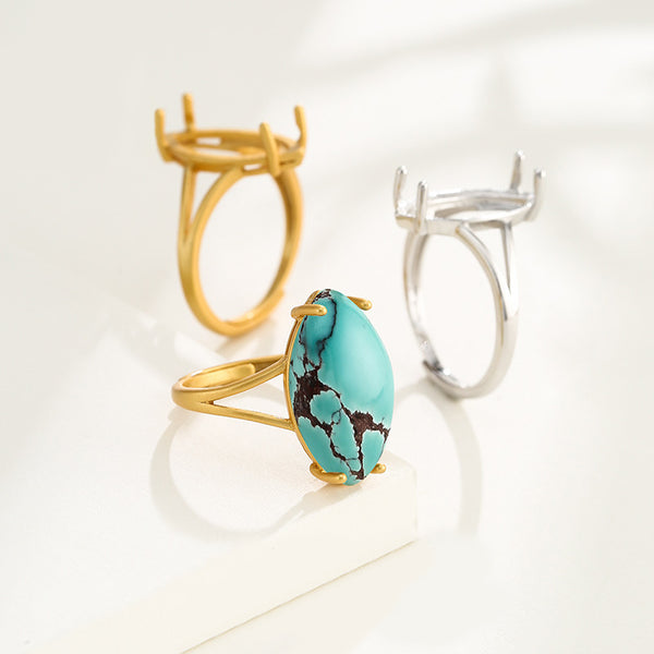 925 Sterling Silver Ring Setting, Marquise Cabochons, Adjustable, 1 Piece, MFJS2023