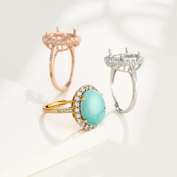 925 Sterling Silver Ring Setting, Oval Cabochons, Adjustable, 1 Piece, MFJS2010