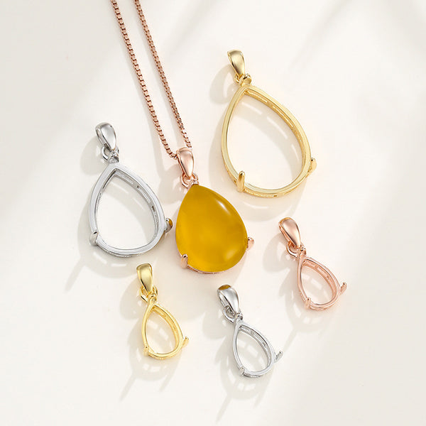 925 Sterling Silver Pendant Setting, Suitable for Pear Cabochons, Chain Not Included, 1 Piece, MFJS4029
