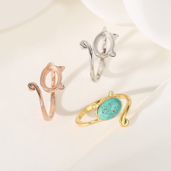 925 Sterling Silver Ring Setting, Oval Cabochons, Adjustable, 1 Piece, MFJS2007