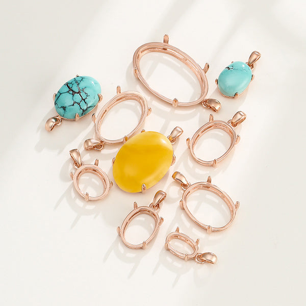 925 Sterling Silver Pendant Setting, Suitable for Oval Cabochons, Chain Not Included, 1 Piece, MFJS4001