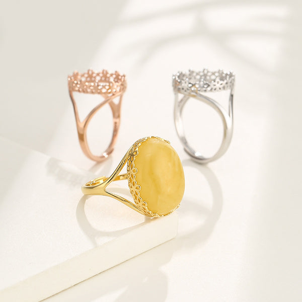 925 Sterling Silver Ring Setting, Oval Cabochons, Adjustable, 1 Piece, MFJS2012