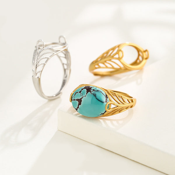 925 Sterling Silver Ring Setting, Oval Cabochons, Adjustable, 1 Piece, MFJS2011