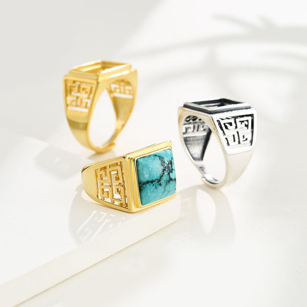 925 Sterling Silver Ring Setting, Square Cabochons, Adjustable, 1 Piece, MFJS2027