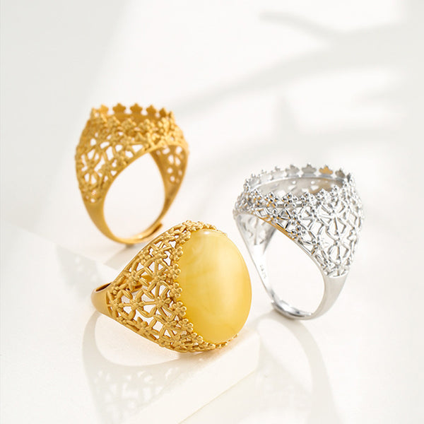 925 Sterling Silver Ring Setting, Oval Cabochons, Adjustable, 1 Piece, MFJS2013