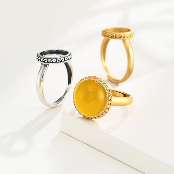 925 Sterling Silver Ring Setting, Round Cabochons, Adjustable, 1 Piece, MFJS2022