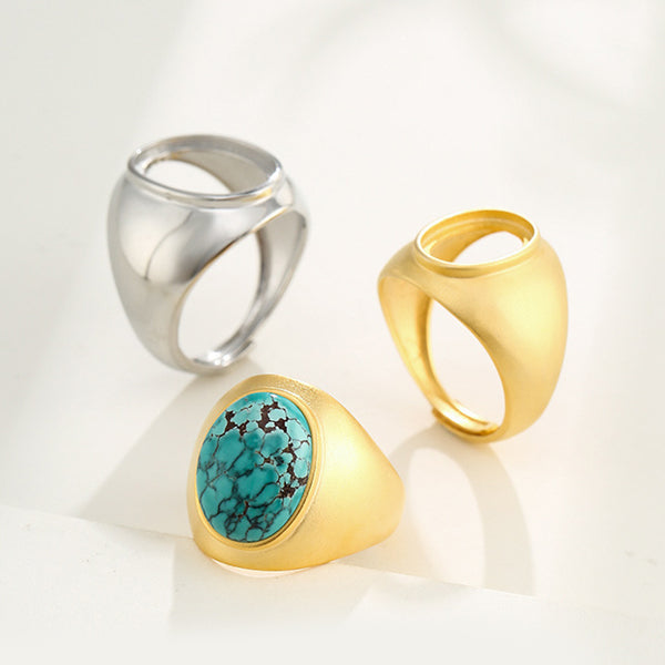 925 Sterling Silver Ring Setting, Oval Cabochons, Adjustable, 1 Piece, MFJS2014