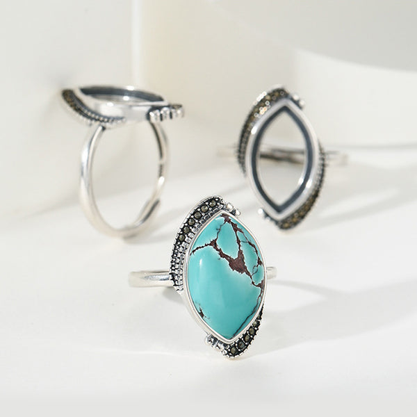 925 Sterling Silver Ring Setting, Marquise Cabochons, Adjustable, 1 Piece, MFJS2024