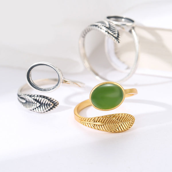 925 Sterling Silver Ring Setting, Oval Cabochons, Adjustable, 1 Piece, MFJS2005