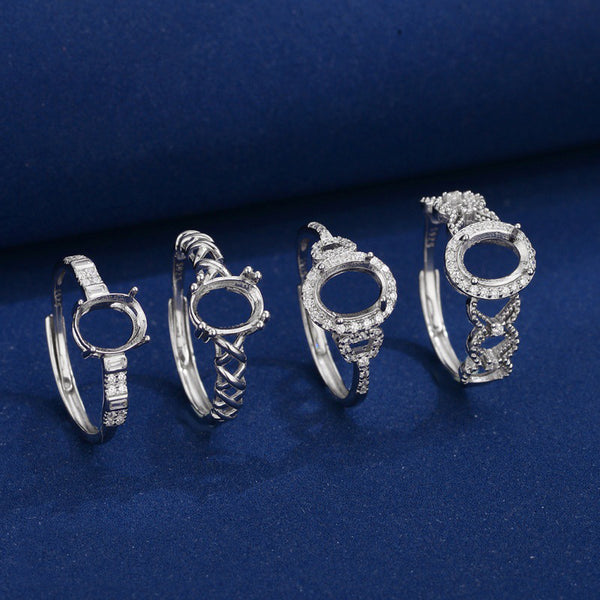 925 Sterling Silver Ring Setting, Oval 6×8 mm Faceted Stone, Adjustable, 1 Piece, MFJS1002