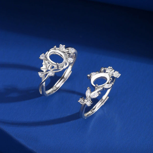 925 Sterling Silver Ring Setting, Oval 5×7 mm Faceted Stone, Adjustable, 1 Piece, MFJS1001