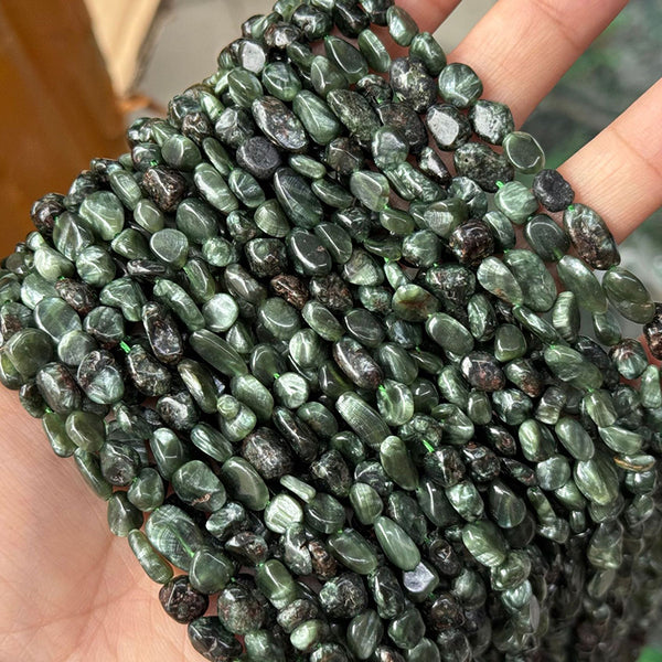 Natural Seraphinite Chip Beads, Natural Color, Approximately 6*8mm, 1 Strand, MBGESEP003