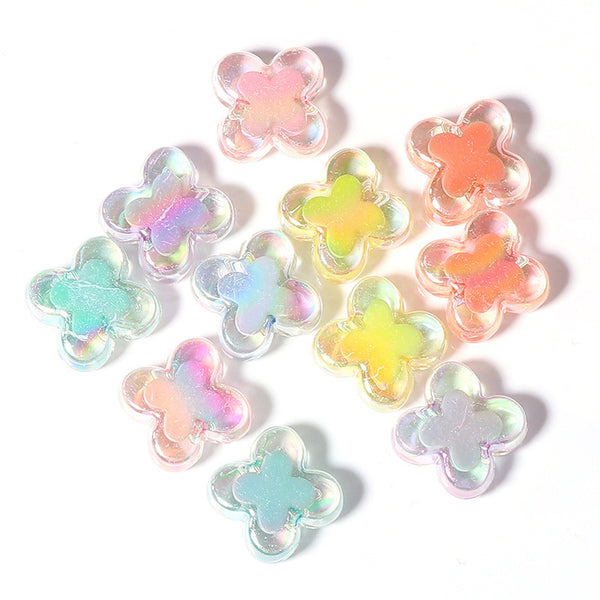 Flower Plated Colorful Acrylic Bead With Inner Bead, 100g/500g, MBAC6003