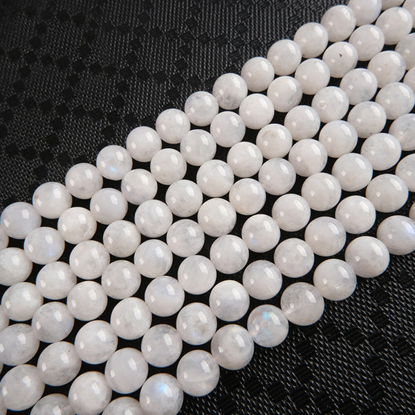 Natural Milky White Blue Moonstone Beads, Natural Color, 6/8/10mm, 1 Strand, MBGEMOO004