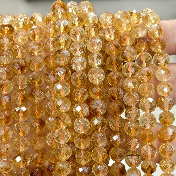 Natural Faceted Round Citrine Beads, 4/6/8mm, 1 Strand, MBGECIT008