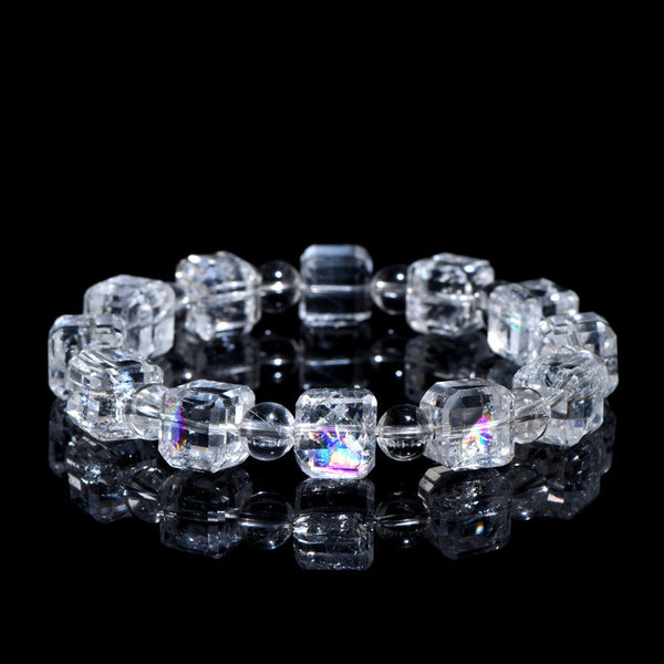 Natural Clear Sugar Cube Azeztulite Crystal Bracelet, 8/10/12mm