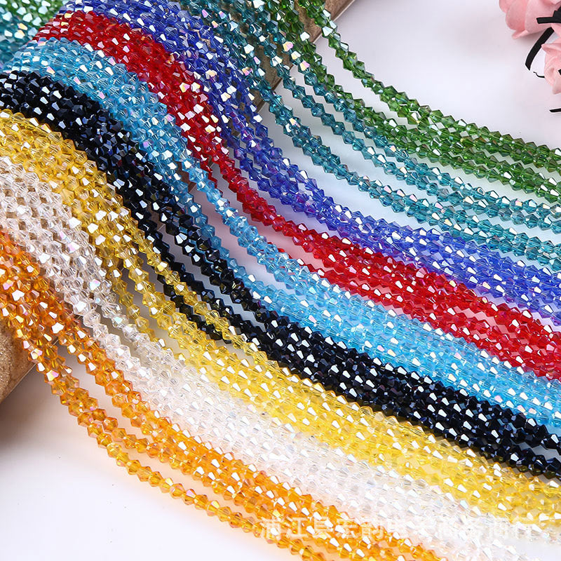 4-8mm Rhombus Colored Shiny Faceted Glass Synthetic Crystal Beads, 1 Strand, No.1-36, MBGL2015