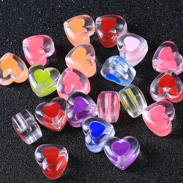 Heart-shaped Transparent Acrylic Bead With Inner Bead, 500g, MBAC2028