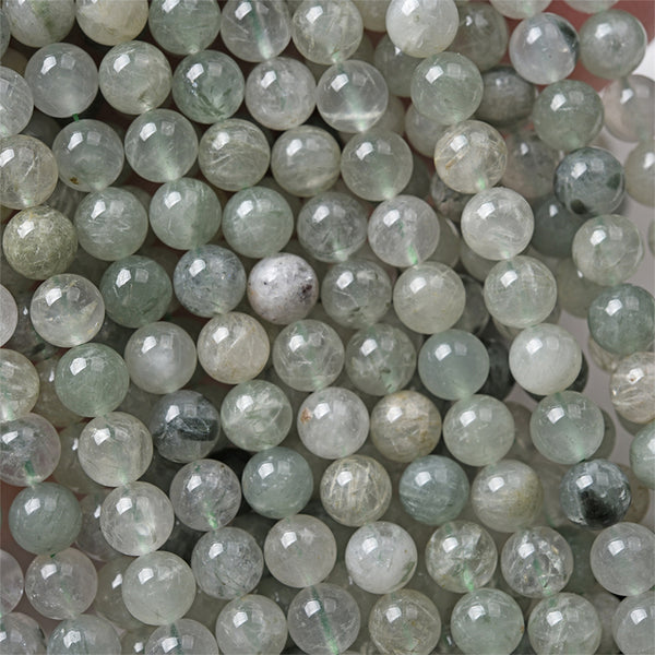 Natural Green Rutilated Quartz Beads, 8mm, 1 Strand, MBGERUQ005