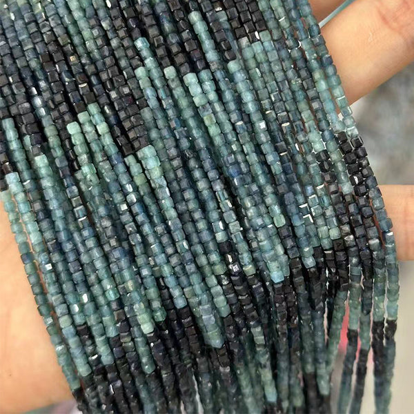 Natural Gray-Blue Faceted Square Tourmaline Beads, Natural Color, 2mm, 1 Strand, MBGETOU014