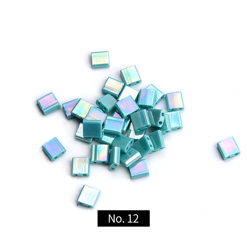 5*2*2mm/5*5*2mm cuentas de vidrio de doble agujero rectangulares brillantes coloridas, 100 piezas/1 bolsa, MBGL4005