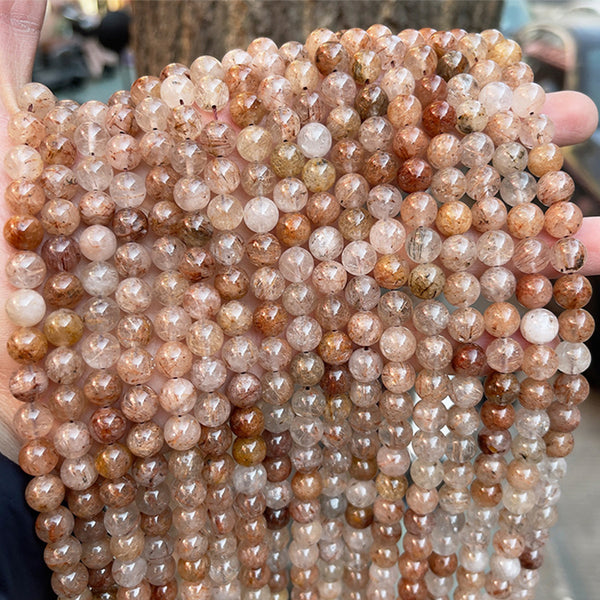 Natural Red Rutilated Quartz Beads, 6/8/10mm, 1 Strand, MBGERUQ004