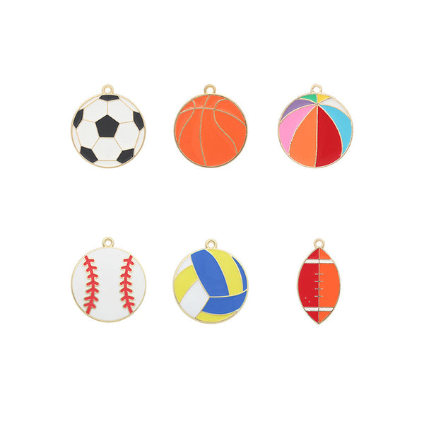 Pendentif en alliage émaillé de football, basketball, baseball, rugby, 1 pièce, MFPC4058