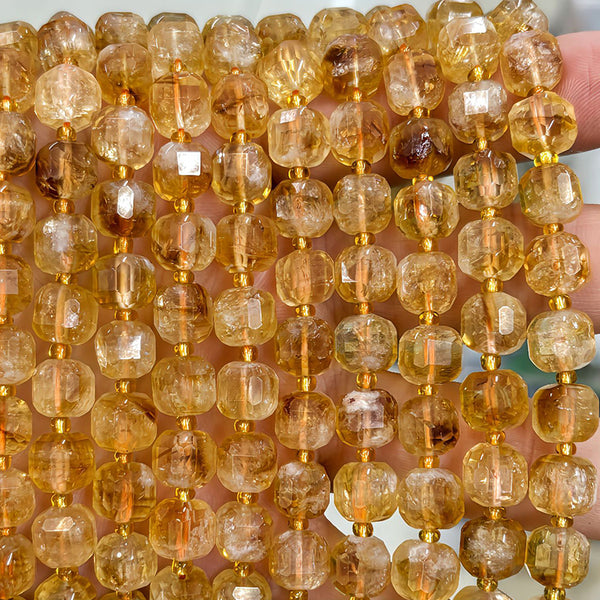 Natural Faceted Square Citrine Beads, 6/8mm, 1 Strand, MBGECIT007