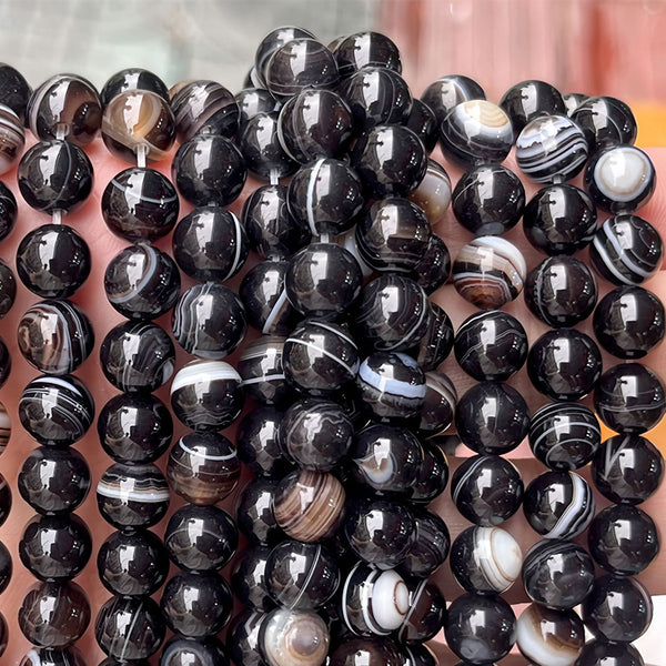 Black Banded Agate Beads, Dyed, 6-12mm, 1 Strand, MBGEBAA047