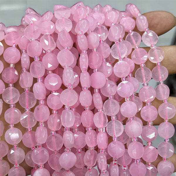 Natural Faceted Disc-Shaped Rose Quartz Beads, 10mm, 1 Strand, MBGEROQ014