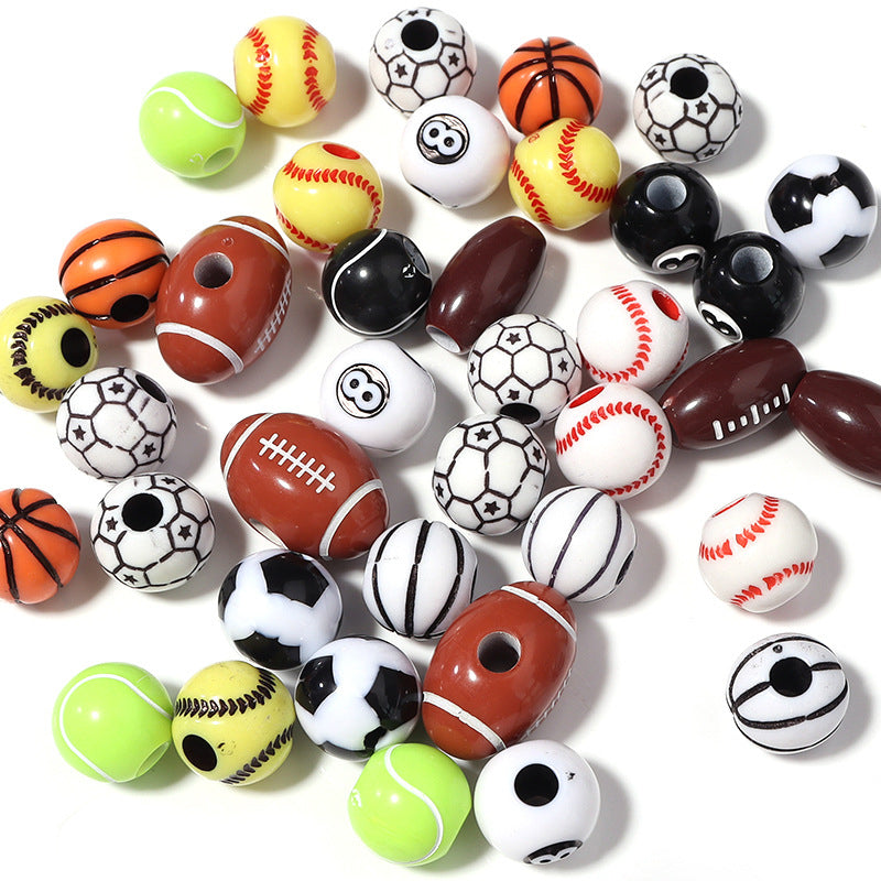 50pieces, Ball Theme Patterned Acrylic Beads, MBAC3018